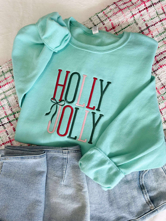 Holly Jolly Bow Embroidery Sweatshirt
