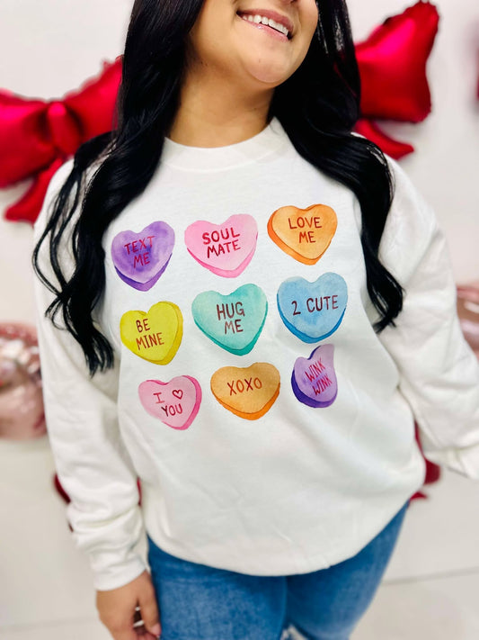 Watercolor Conversation Heart Candy DTF Sweatshirt
