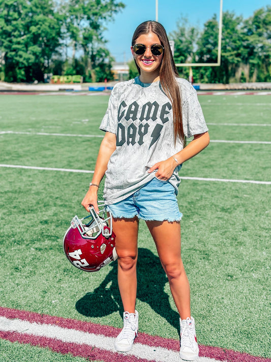 Game Day Band Font Lightning Mineral Wash Puff Tee