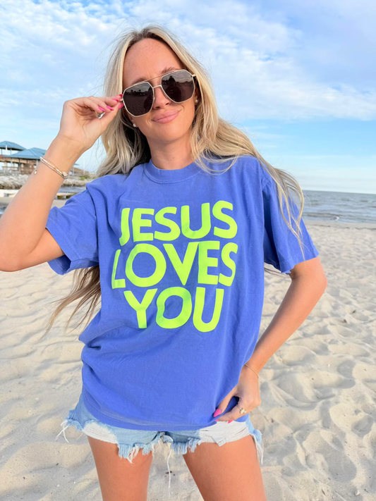 Jesus Loves You Neon Puff Tee