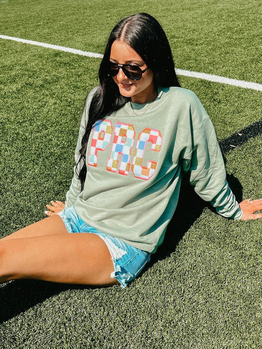 Custom Check Pattern Applique Sweatshirt
