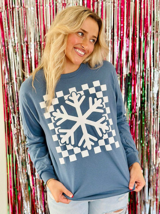 Snowflake Checkered Box Puff Longsleeve Tee