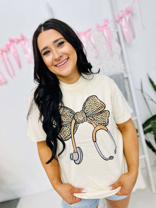 Leopard Stethoscope Bow DTF Design
