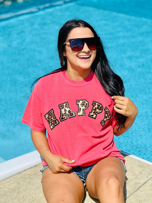 Happy Leopard Varsity Patch Tee