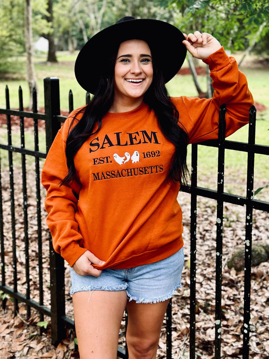 Salem Massachusetts Ghost Embroidered Sweatshirt