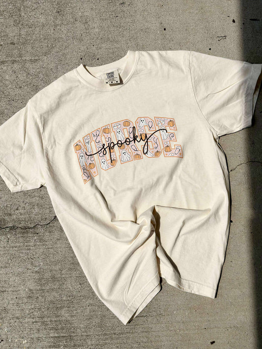 Spooky Cursive Pumpkin Ghost Custom Graphic Tee