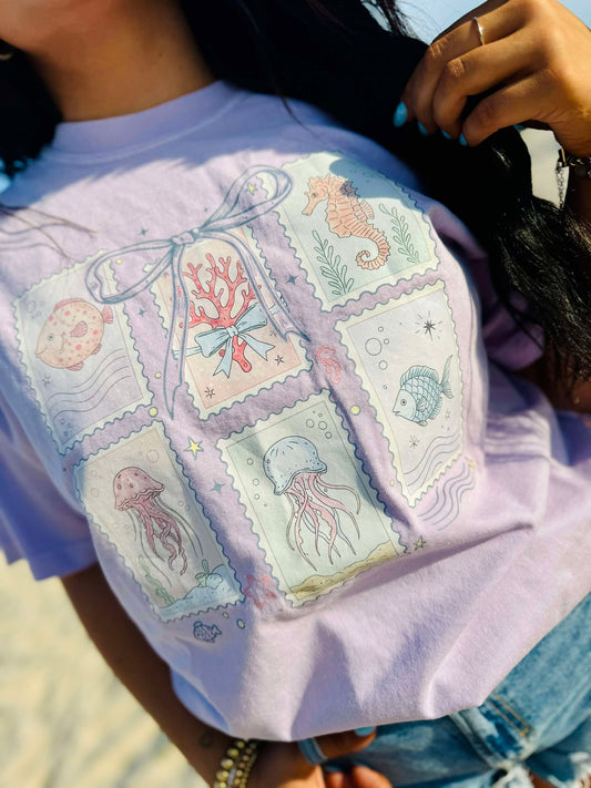 Beachy Sea Creature Stamps DTF Graphic Tee