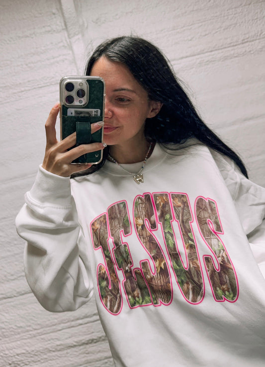 Camo Jesus hot pink outline tee or sweatshirt