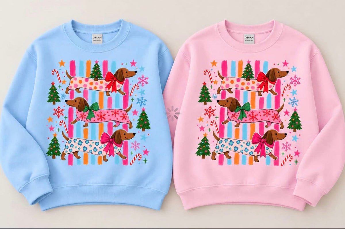 Weenie Dog CMAS115 Holiday Dog Stripes DTF Graphic