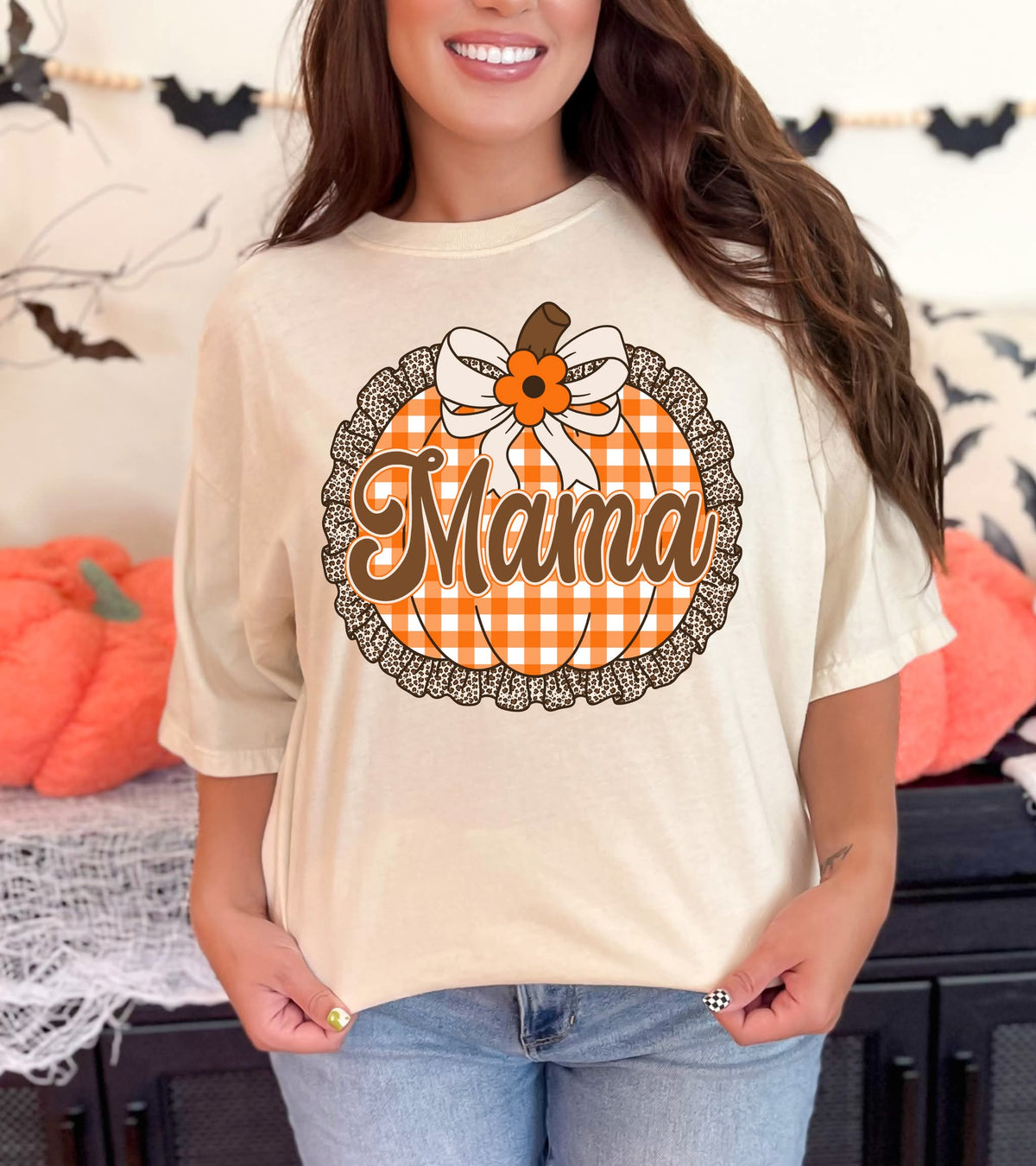 Gingham Ruffle Pumpkin DTF FALL51 Custom Apparel