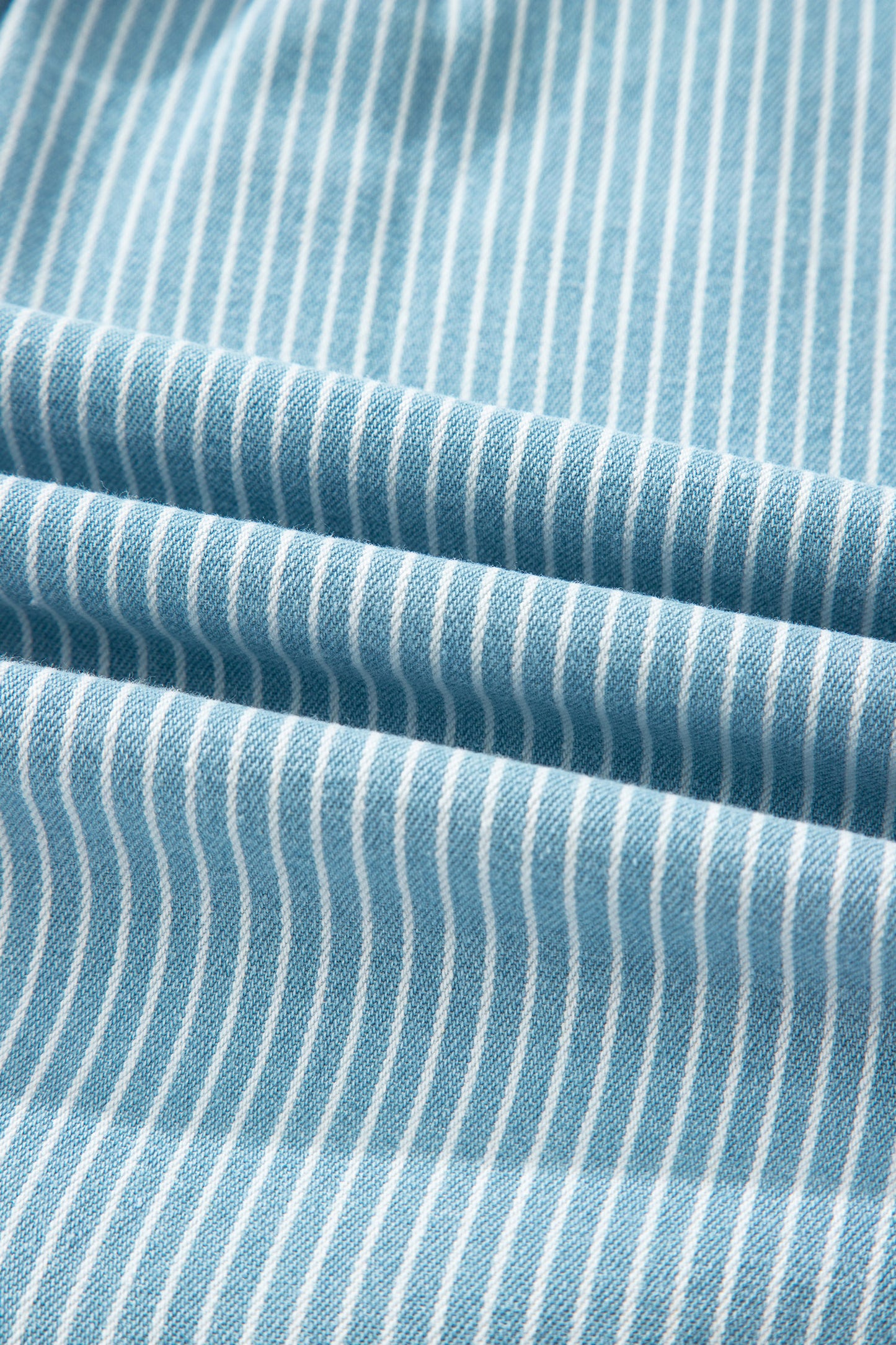 Sky Blue Stripe Cuffed Short Sleeve Button up Loose Shirt