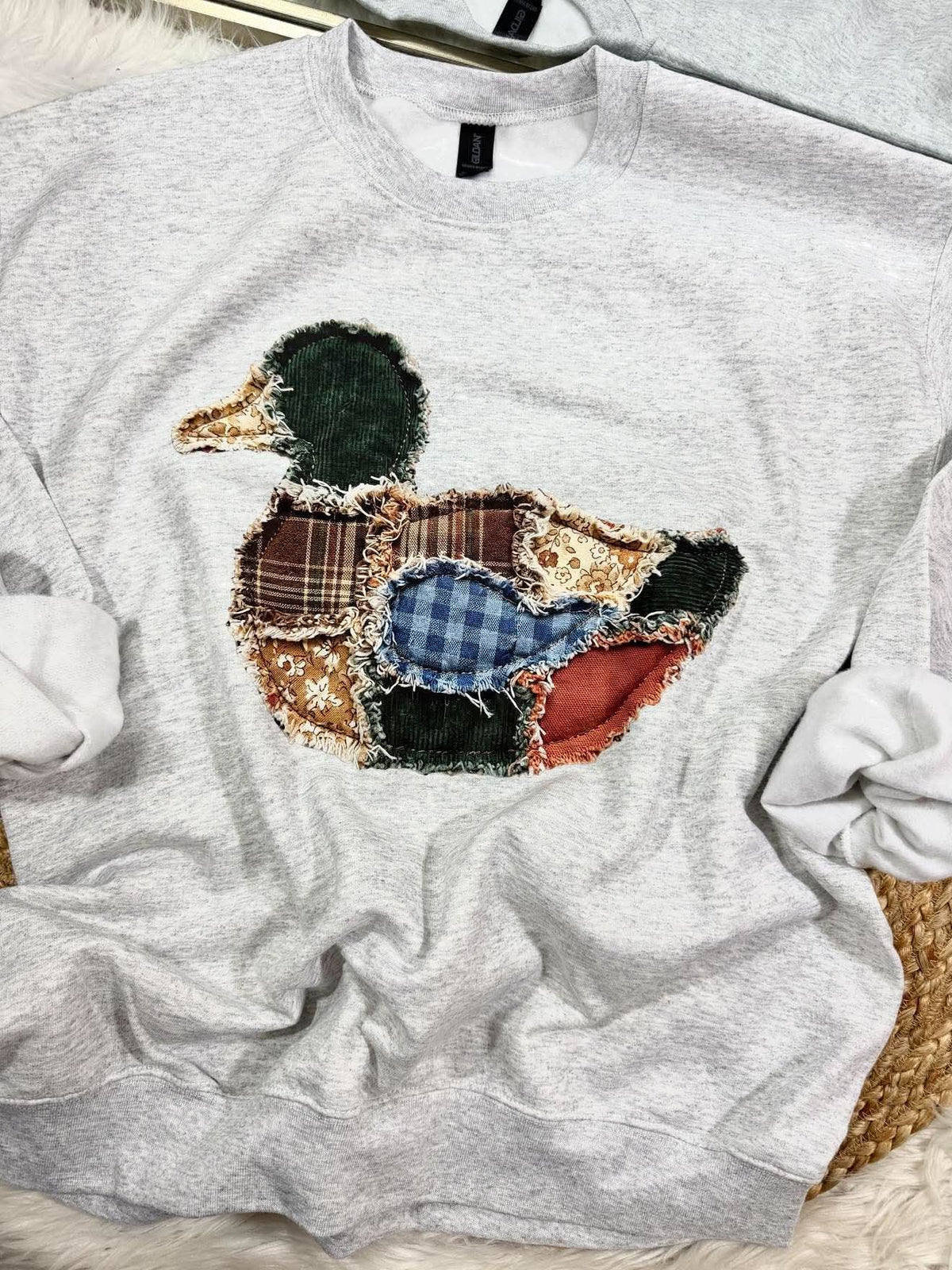 Faux Fringe Mallard Patchwork FALL61 DTF Graphic Top