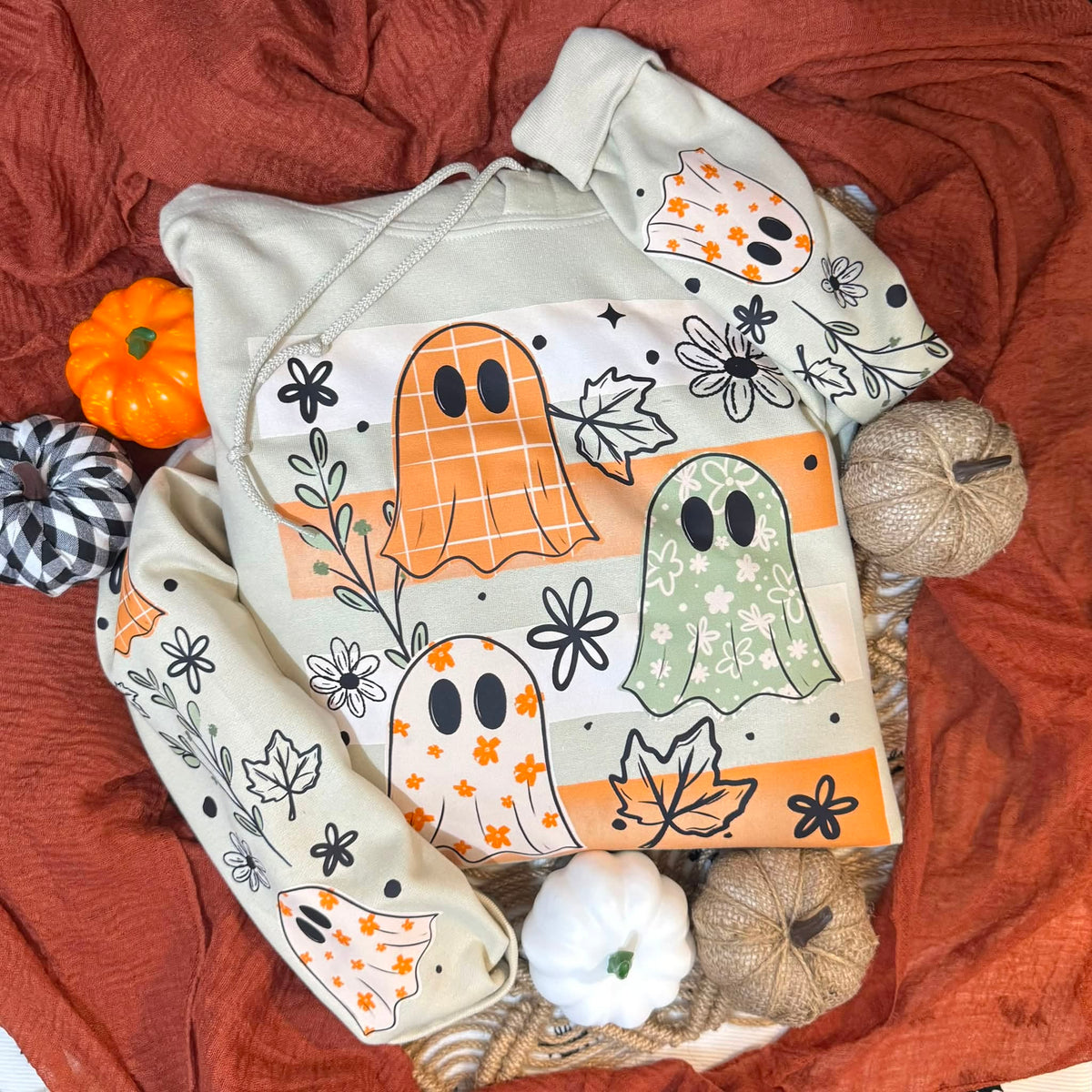 Retro Floral Ghosts Sand Gildan Hoodie