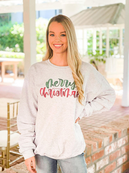 Merry Christmas Green Over Red Sweatshirt